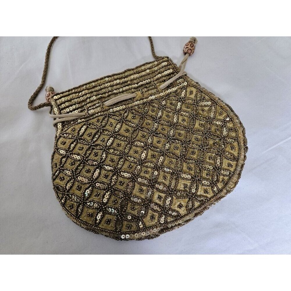 New Potli Batua Gold Sequin Wedding Beaded Embroidery Purse Handbag Crossbody
